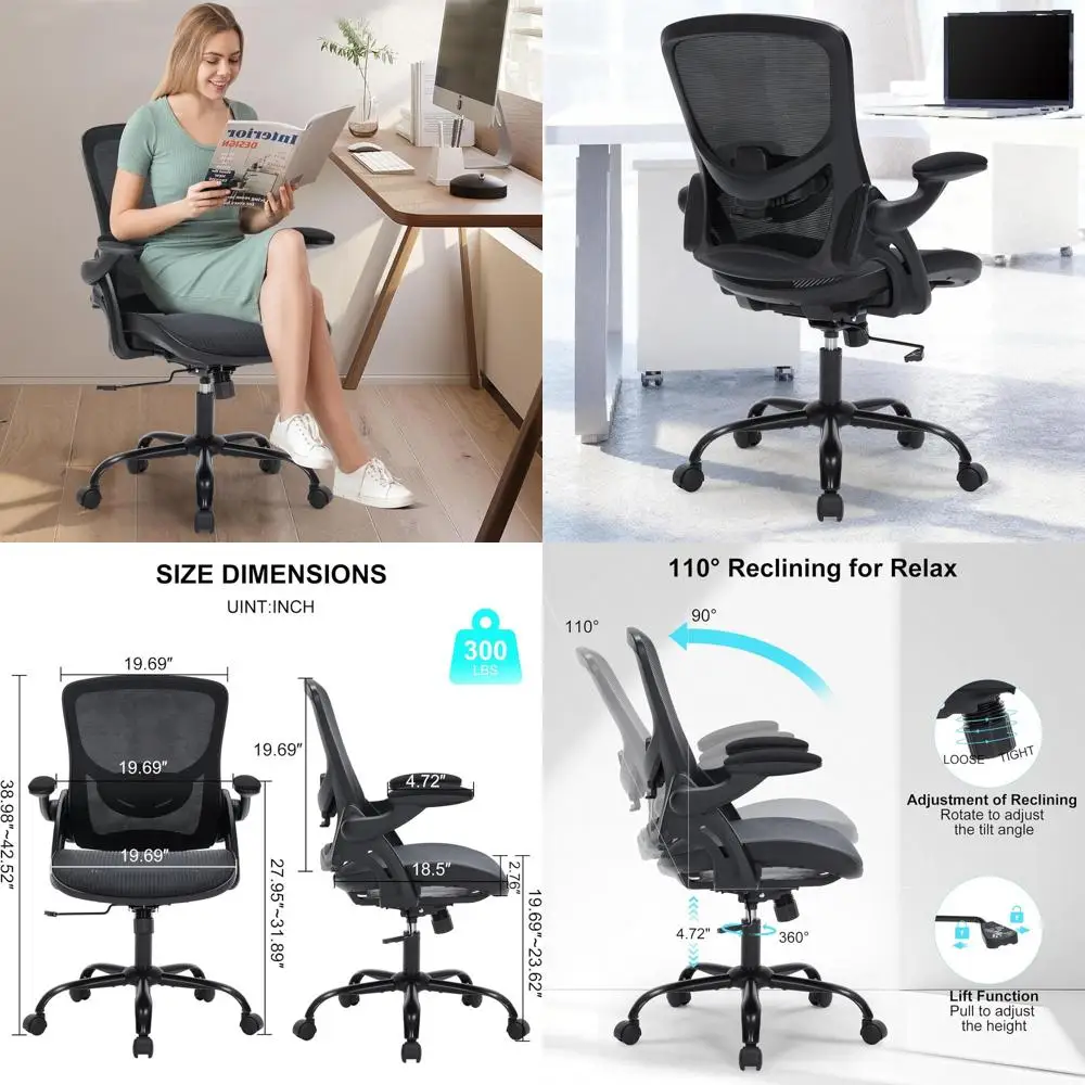 

Эргономичное офисное кресло с сетчатой спинкой, регулируемой поясничной опорой, дышащим дизайном, поворотными колесами и откидными подлокотниками для руководителей