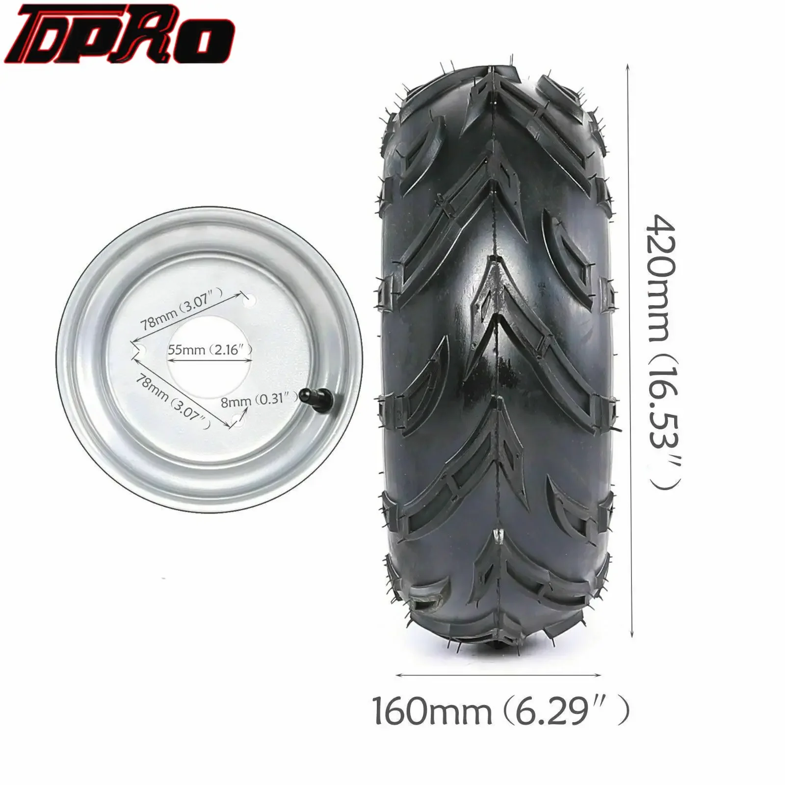 TDPRO 2 Pack 3 Bolt 7 inch Tires 16x8x7 Wheel Rim Tires 160LBS Max Load & 17mm Stub Axle Hub 110cc 125cc Quad Go Kart ATV Buggy