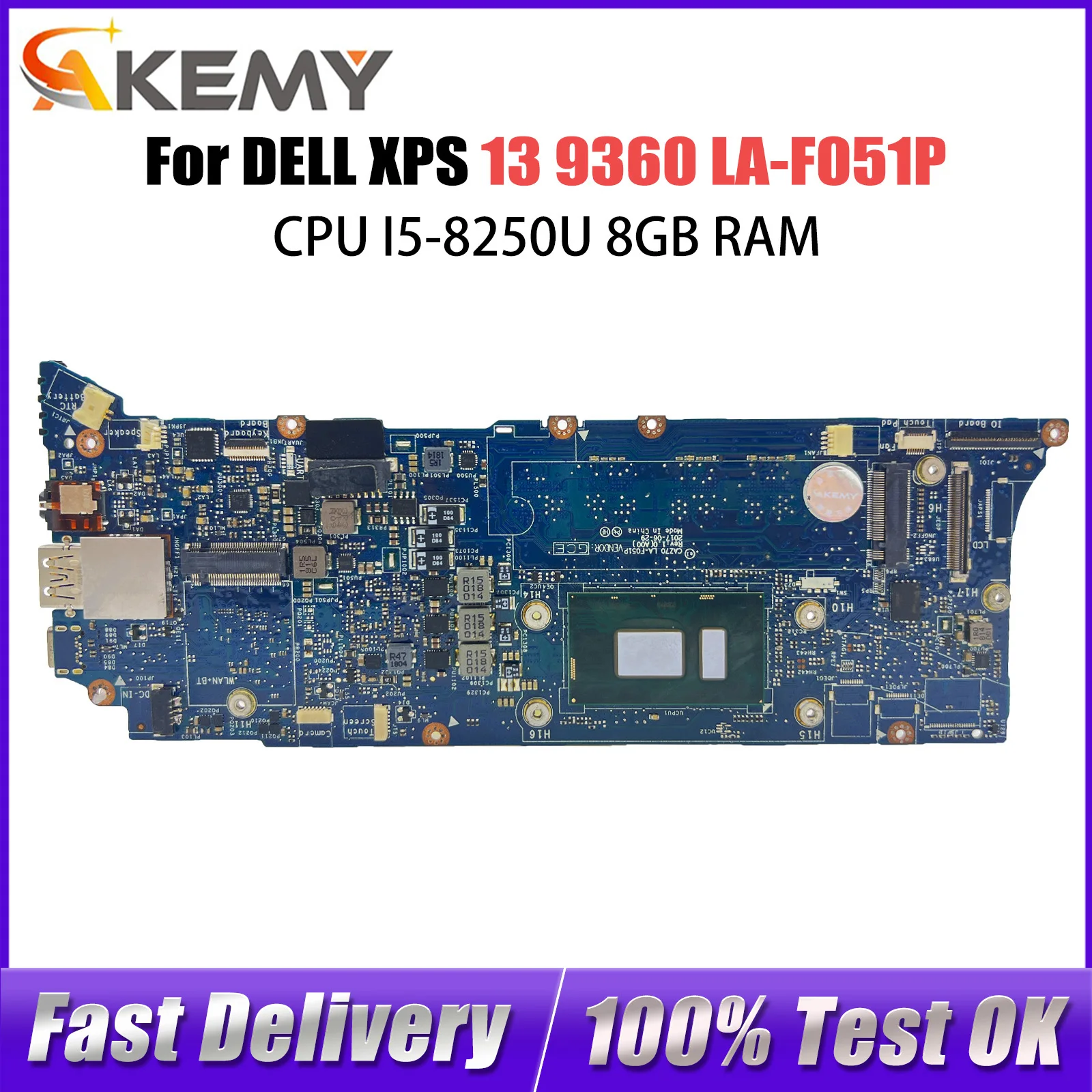 

CN-0D8261 For Dell XPS 13 9360 Laptop Motherboard LA-F051P 0D8261 D8261 I5-8250U CPU 8G RAM Mainboard Fully Tested