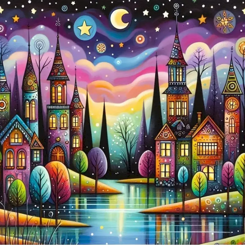 

RUOPOTY Colorful Houses Diamond Painting Kits For Adults Diy Making Kits Landscape Full Round/Square Diamond Art Painting Home D