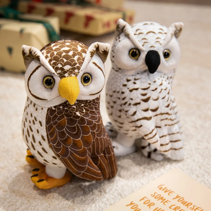 Juguetes de peluche de búho de simulación, lindos búhos de nieve de peluche, animales de peluche de aves naturales, muñecos suaves de vida silvestre, regalos educativos para cumpleaños y habitación