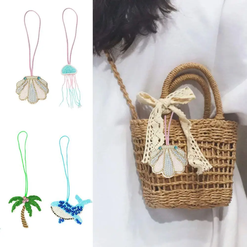 

Beaded Patch Sequin Rhinestones Shell Coconut Tree Bag Pendant DIY Embellishing Bag Lanyard Accessories Decoration For Bag Hot