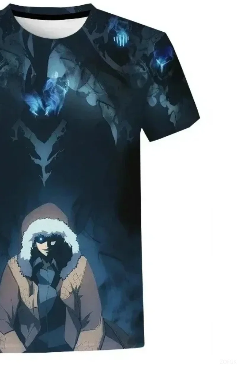 Męska koszulka z krótkim rękawem, luźny krój, okrągły dekolt, styl mechaniczny, nadruk 3D, anime lato 2025, moda casual.