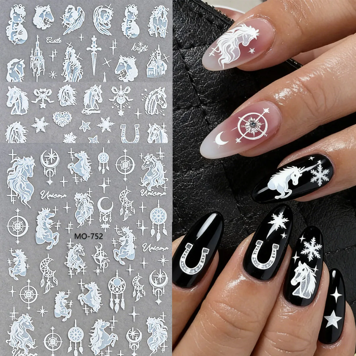 Jahr des Pferdes, reine weiße Pferde-Nagelaufkleber, wasserfeste Nagelaufkleber, dekorative Aufkleber und Ornamente