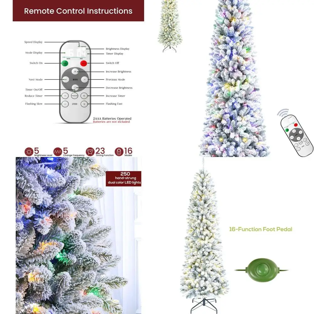 

Рождественская елка-карандаш с предварительной подсветкой, 6 футов, с пультом дистанционного управления, 250 разноцветных лампочек, искусственная тонкая ель для домашних праздников