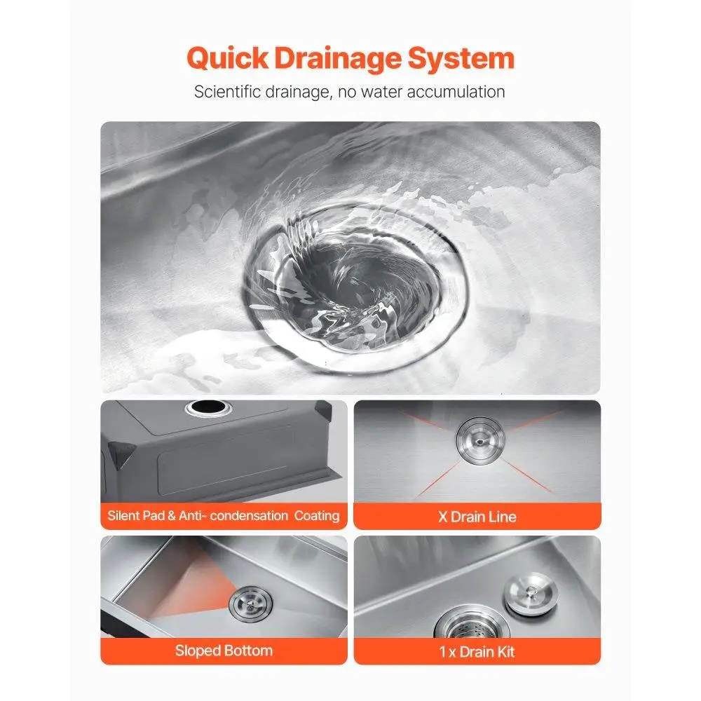 27 Inch Stainless Steel Undermount Single Bowl Kitchen Sink Drop-In Bar Basin Durable Design