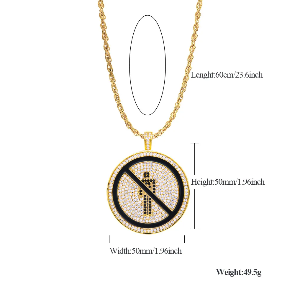 Hip Hop Micro Paved AAA Cubic Zirconia Bling Iced Out No Pedestrian Round Pendants Necklace for Men Rapper Jewelry Gold Color