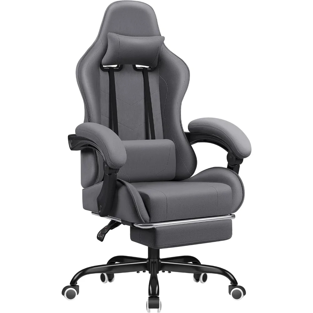 

Gaming Chair Fabric with Massage Lumbar Support, Ergonomic Racing Video Game Chair with Adjustable Footrest and Headrest