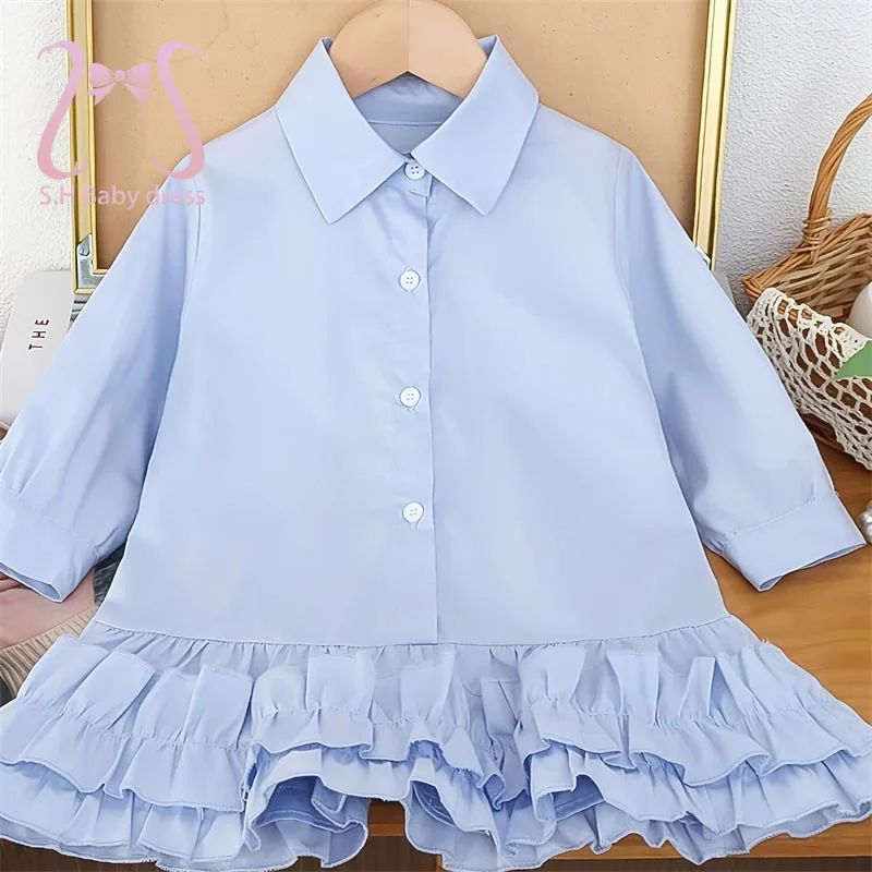 1-6 Years Old Fashionable Children Shirt Dress Baby Girl Simple Clothing Solid Color Kid Soft Dresses Newborn Toddlers' Costume