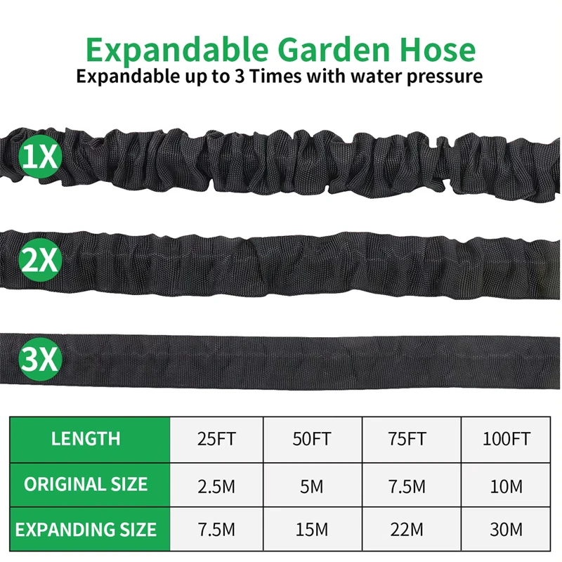 25-200FT Expansion Water Hose High Pressure Irrigation Multi-Functional Car Spray Pipe Shrink Expandable Garden Hose Spray G