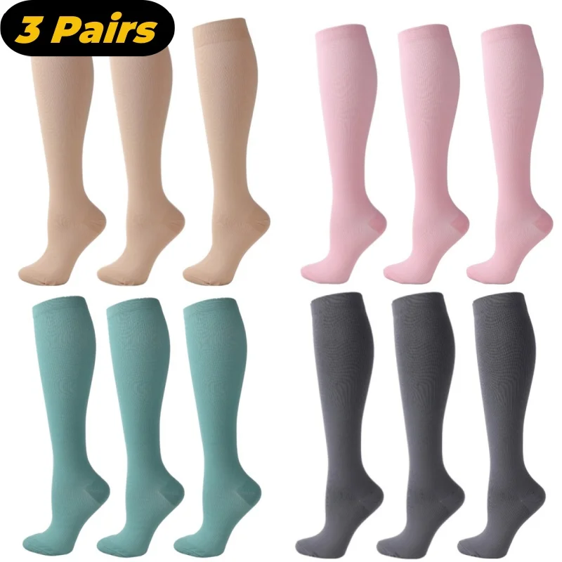 3 Pairs Compression Stocking Blood Circulation Promotion Slimming Compression Socks Anti-Fatigue Comfortable Solid Color Socks