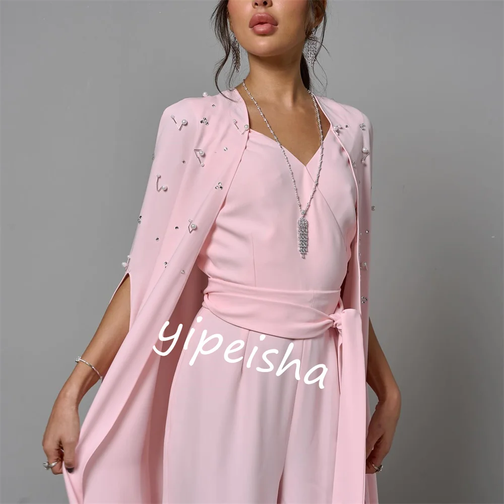      Jersey Pearl Beading Valentine's Day A-line Square Neck Bespoke Occasion Gown Midi es