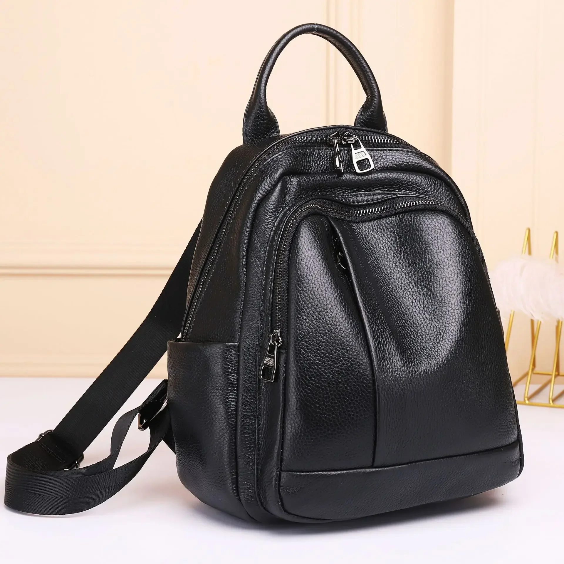 Coreano do sexo feminino natural mochila de couro real das senhoras saco de alta qualidade mulher preto sacos escola mochilas de couro feminino