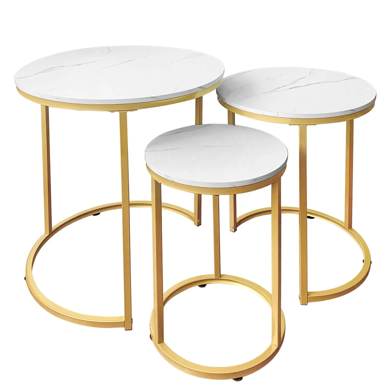

Modern Woodgrain Look with Glod Legs Base for Living Room Coffee Table or Nightstands-White for Sale Nesting Table