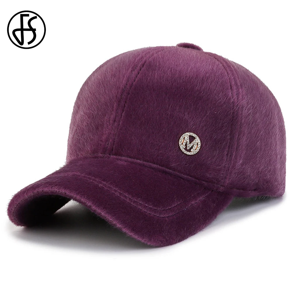 FS Luxury Brand Purple Baseball Caps For Men Warm Plush Winter Women Hats Outdoor Sports Windproof Trucker Hat Bones Masculinos