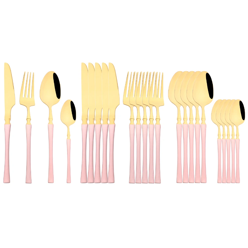 

16/24Pcs Pink Gold Dinnerware Set Knife Fork Tea Spoon Tableware Cutlery Set Stainless Steel Flatware Western Kitchen Silverware