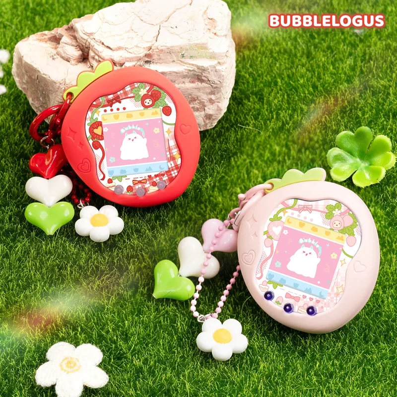 Tamagotchi Uni Smart Pet Machine Red Pink Strawberry Cute Fruit Series حافظة حماية من السيليكون مع ورق لوحة وسلسلة مفاتيح