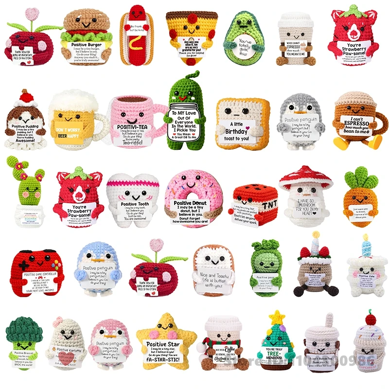 

Funny Positive Crochet Dolls Hug Card Energy Emotional Support Handmade Knitted Desktop Ornament Home Decor Gifts for Women Men