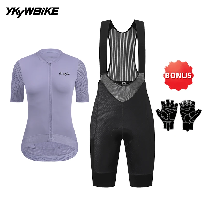 YKYWBIKE Damen Pro Team Radsport-Set Frühling Sommer SPF50+ Trikot 6H Ausdauer Gepolsterte Trägerhose Rennrad MTB Radsport-Outfit – Detail 32