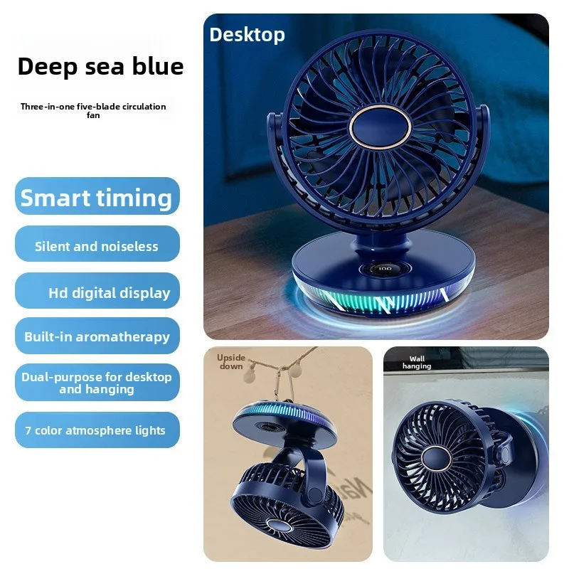 Desktop USB-Powered Fan for Outdoor Camping, Students, and Office Use with Digital Display and Aroma Diffusion