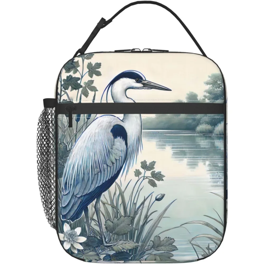 

Ланч-бокс Heron для детей, девочек, женщин и взрослых, изолированная сумка для обеда Bird Lake Nature, сумки-холодильники из полиэстера, чехол