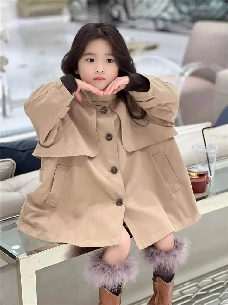 

Весна/осень 2022, новая универсальная детская однобортная куртка средней длины, плащ с лацканами в британском стиле для девочек