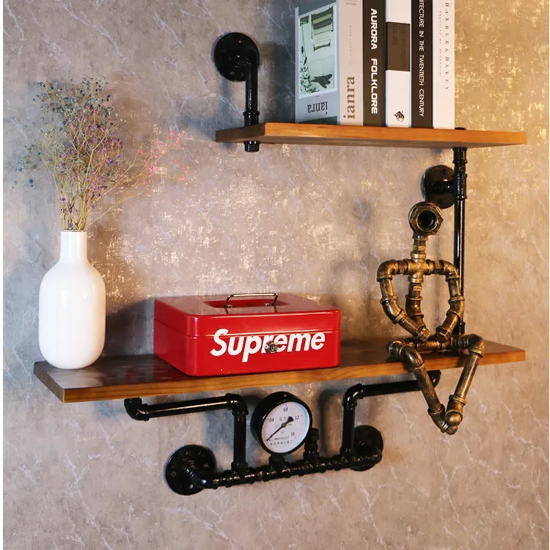 

Multipurpose Pipe Storage Shelf Retro Industrial Decor Solid Wood Divider Bookshelf Versatile Wall Shelf Functional Artutions