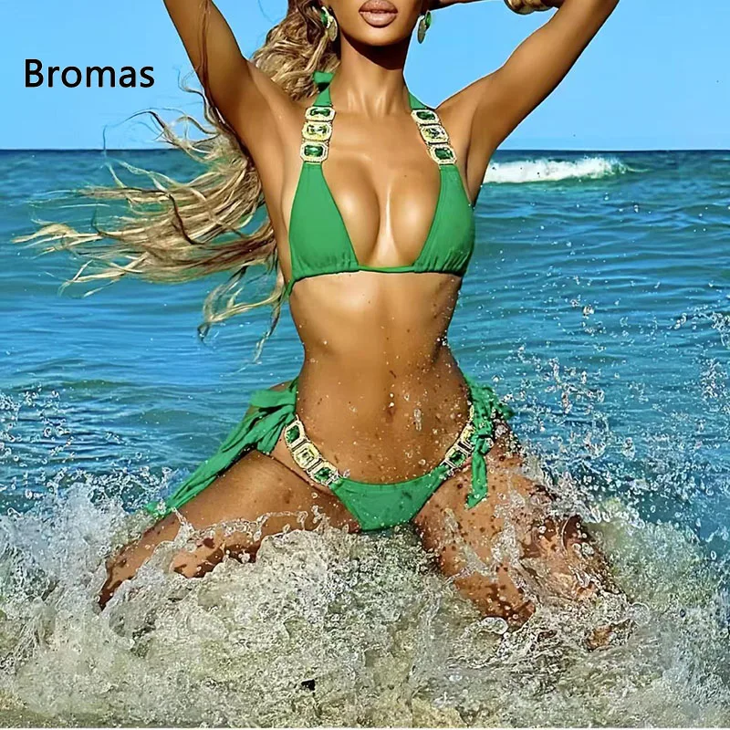 

Sexy Diamond Rhinestones Bikini Women Swimwear Female Swimsuit Two-pieces Bikini Set Bather Bathing Suit
