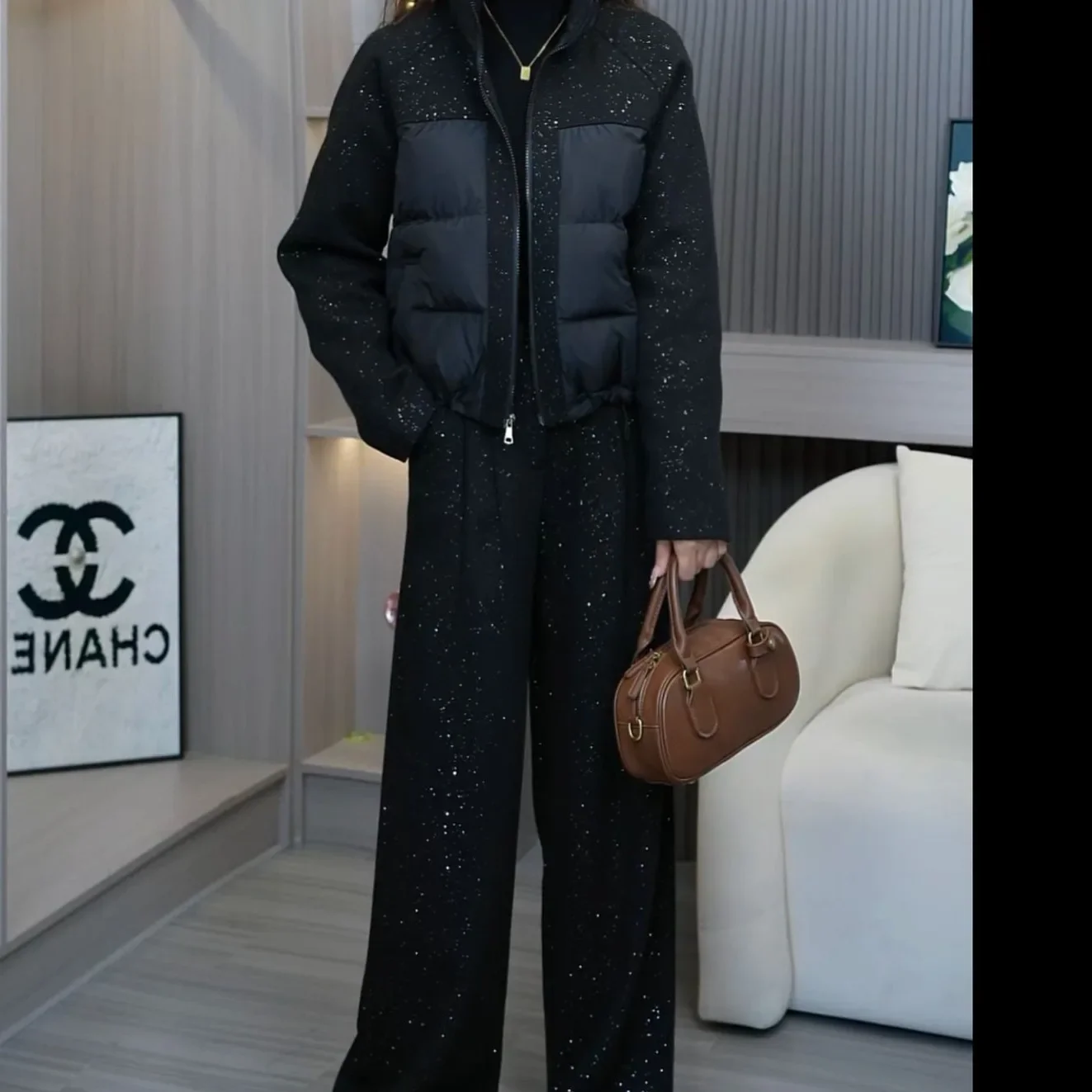 Women's Thickened Warm Cotton Jacket Stand Collar Two-Piece Set Autumn Winter New Style Korean Style Versatile Outerwear