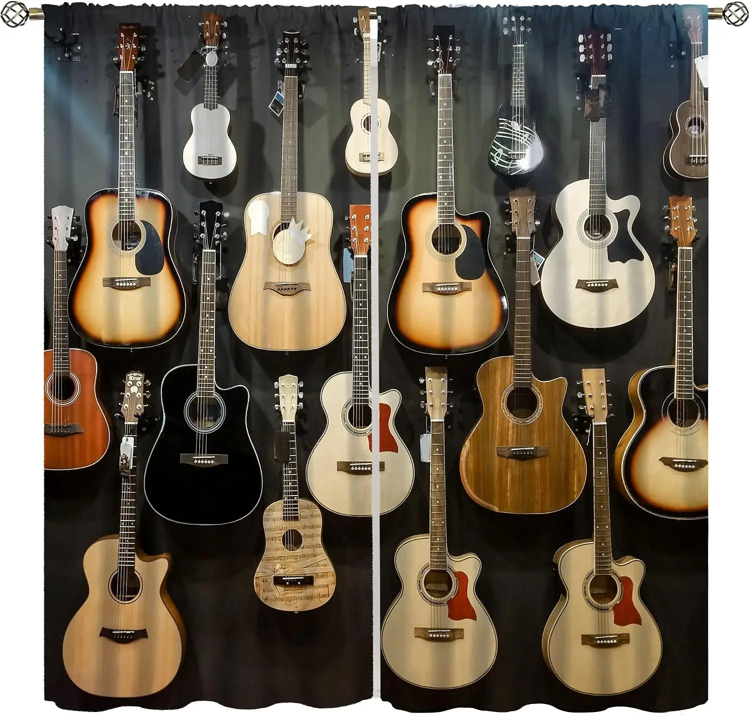 Music Room Curtain All Kinds Acoustic Guitar Ukulele Display Print Light Filter Drape For Living Room Bedroom Hotel Indoor Home