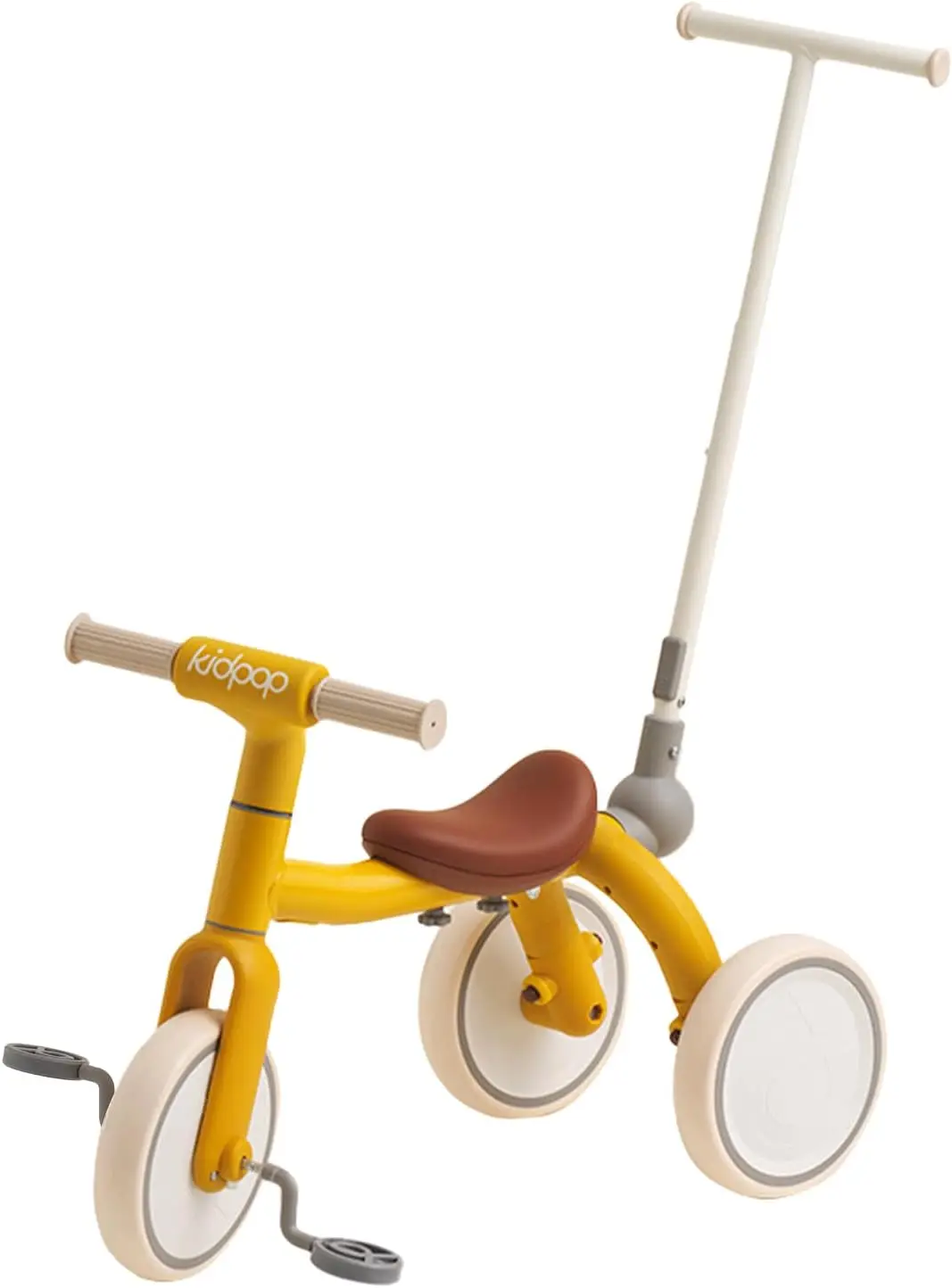 Pony-Tricycle à pédales pour enfants, 4 en 1, 1 à 4 poussoirs, toboggan, jouet, vélo d'équilibre, trotteur, poussette, jaune
