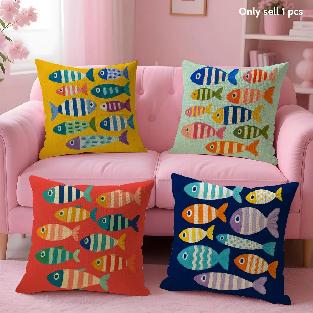 Sardine Graphic Cushion Cover Linen Organic Fabric Double-Sided Printing Sofa Breathable Home Decor Gift Pillow Case