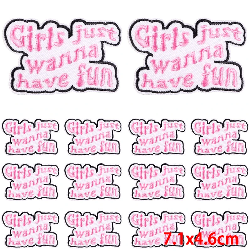 10 pcs/lot Wholesale Pink Series Applique Iron On Patches For Clothing Stickers Cartoon Letters Embroidered Patches On Clothes