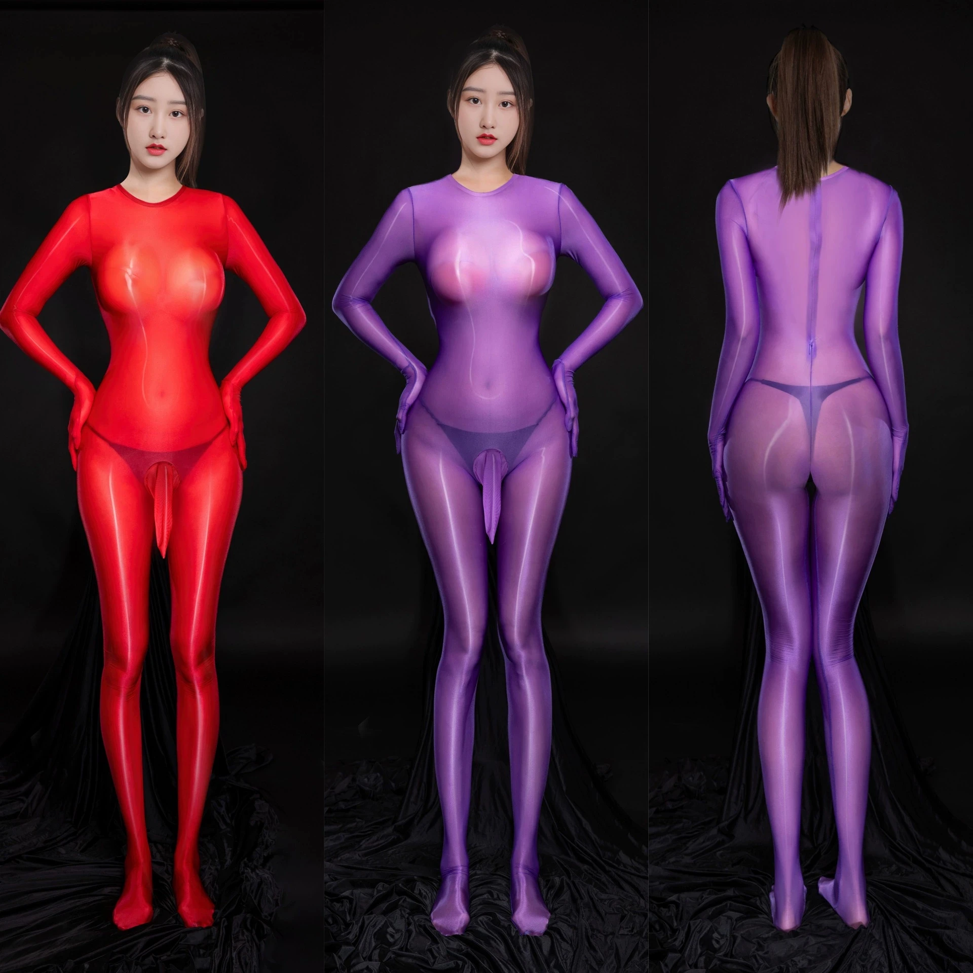 الكبار XL الجوارب مغر انظر من خلال تخزين بذلة لامعة مثير حقيبة U-بروحق الرجال القضيب كم شفافة ارتداءها #2