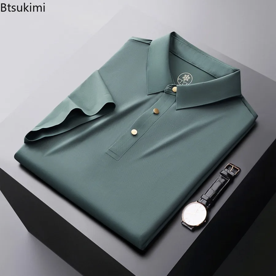 2026 New Men's High-quality Ice Silk Seamless POLO Shirt Summer Ultra-thin Breathable Outdoor Sports and Leisure Comfortable Top