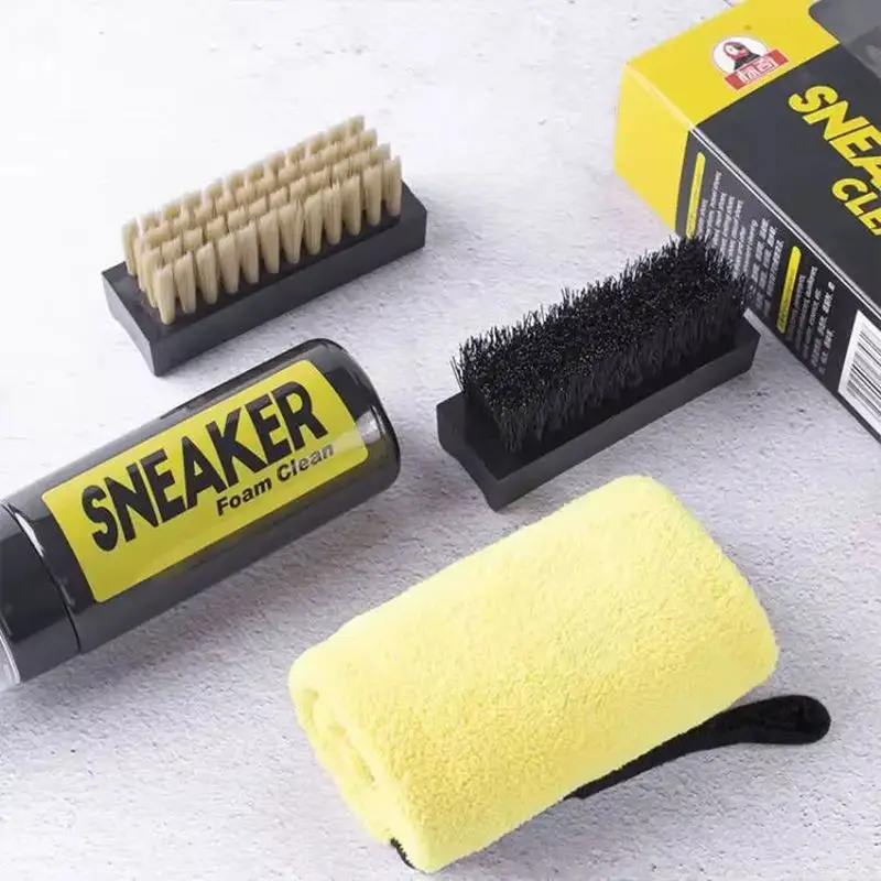 150ML Dry Cleaning Set for Shoes Water-Free Foam Sneaker Cleaner with Brush and Cloth for White Shoes and Boots