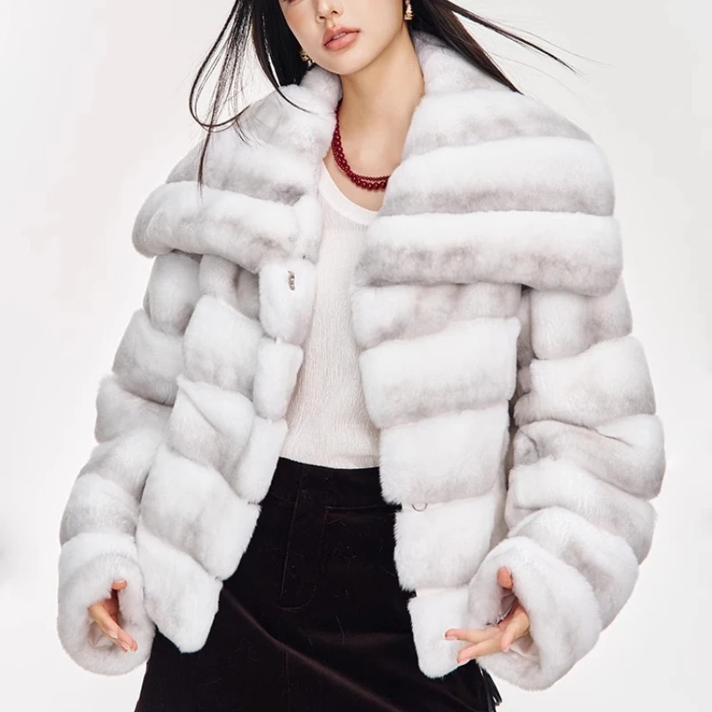 YOLANFAIRY Autumn and Winter Totoro color Imported whole leather square collar coat made of rex rabbit fur шуба женская 2025