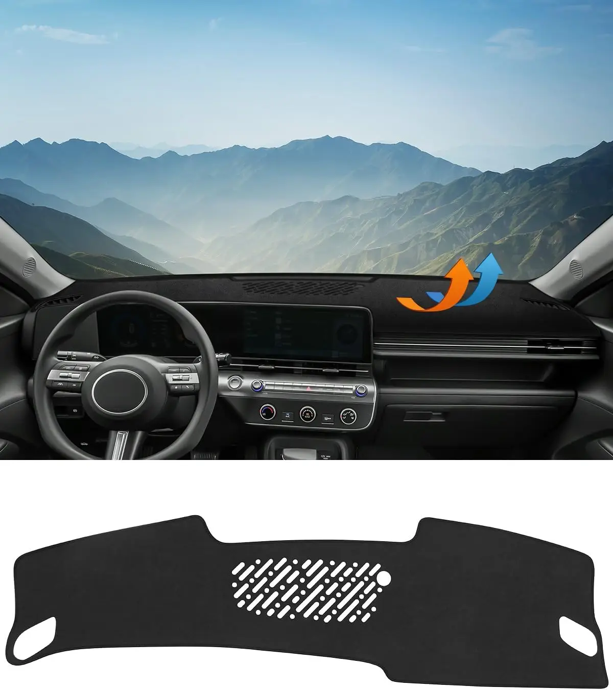 Dash Cover for Hyundai Kona 2024 2025  SE, SEL, Limited Accessories Black Flannel Dashboard Cover Mat Car Dashboard UV Sun