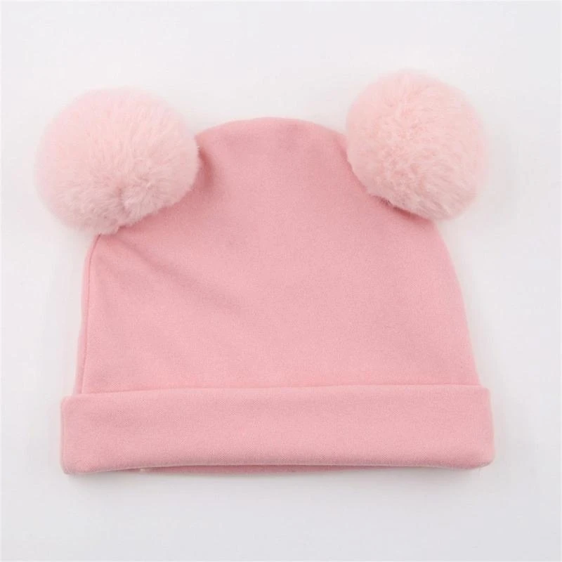 

J15U Newborn Beanie Hat Double Hair Balls Protective Cap for Baby Boys & Girls