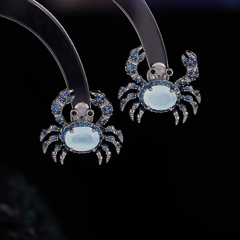 إحساس التصميم، أقراط السلطعون الفريدة والمبتكرة، فاخرة خفيفة، مليئة بالزركونيوم، أقراط حيوانات راقية