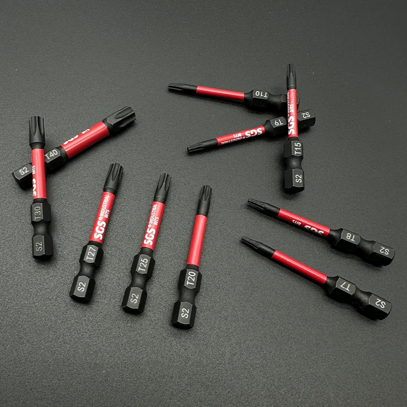 10pcs 산업 등급 50mmS2 합금강 매화 스크루 드라이버 세트 T7 T8 T9 T10 T15 T20 T25 T27 T30 T40 배치 헤드 세트
