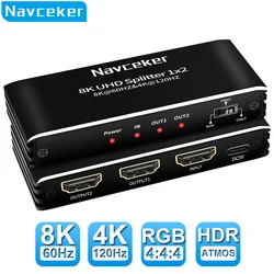 Navceker 8K 60Hz HDMI Splitter 4K 120Hz 1x2 HDMI 2.1 Splitter Audio 1 in 2 out estrattore Audio HDMI contemporaneo per PS5 Xbox