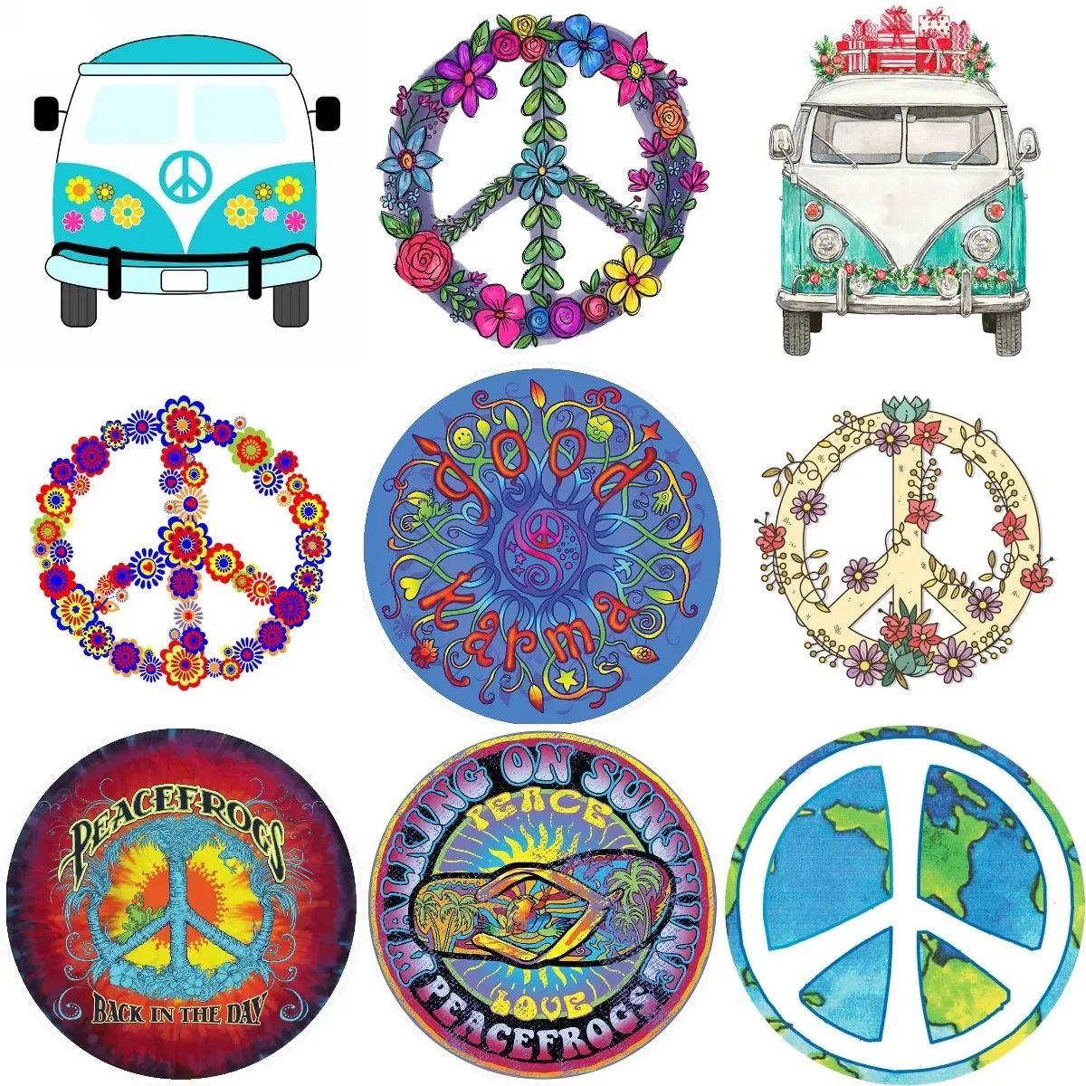 

Creative Color Peace Symbol Flower PVC Stickers Accessories for Decorate Car Fridge Table Van Motorcycle Off-road Camper Decal