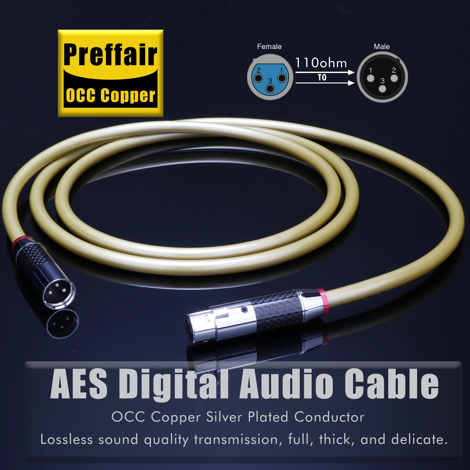 

Hi end Preffair AES/EBU Digital Audio Cable OCC Silver Plated Balanced XLR Plug Pre Amp