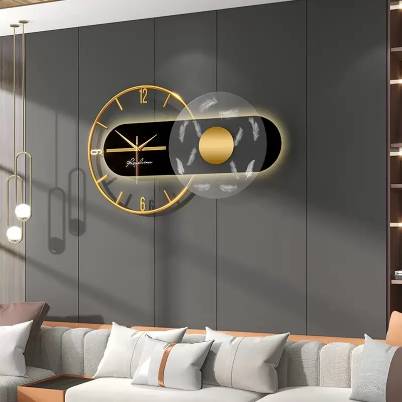 

60x36cm Wall Clock Modern Design Feather Luxury Light Silent Metal Large Wall Watch Home Decor Living Room Dining Room Clocks