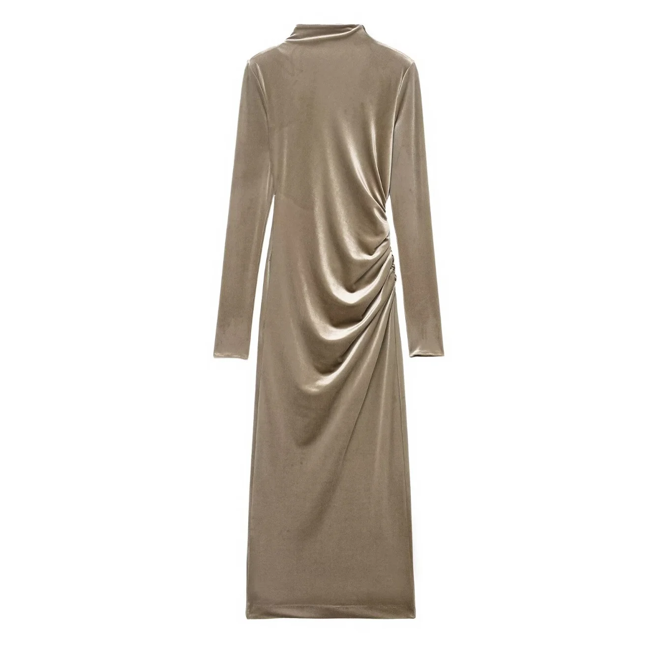 Women Backless Sexy Velvet Dress Female Long Sleeve Shoulder Pad Pleated Bodycon Long Dresses Spring Autumn Party Evening Wear