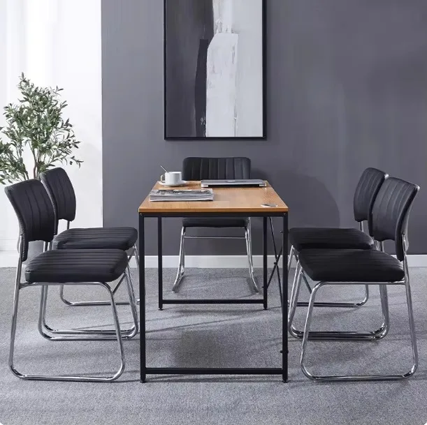 *2026 French Design Modern Simple Comfortable Ergonomic Mid Back Office Chair with Bow Shaped Chrome Legs for Kitchen Outdoor Us