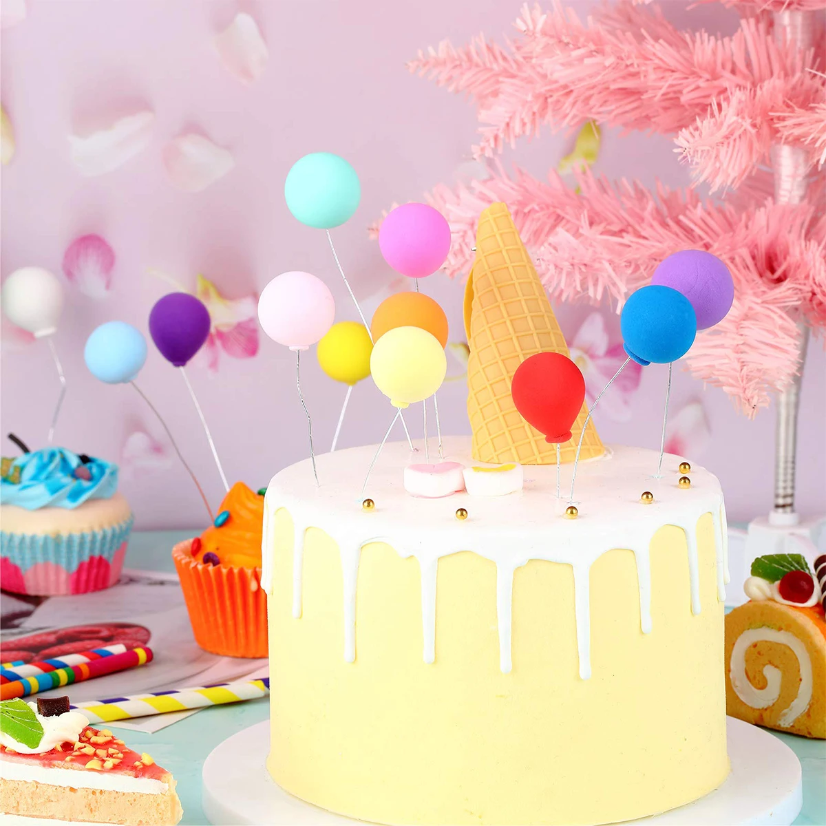 30 Stück Ballon-Kuchenaufsatz, Mini-bunte Ballon-Kuchenaufsätze, wiederverwendbar, runde Form, Ton-Ballon-Cupcake-Aufsätze, langlebig, Premium – Detail 2