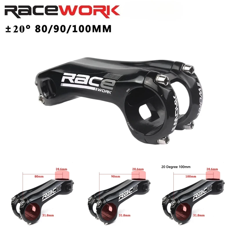 

RACEWORK RW-20S Road Bike Stem: -20 ° 31.8mm Triple Sizes (80/90/100mm) 6061 Aluminum Handlebar Riser Bicycle Parts