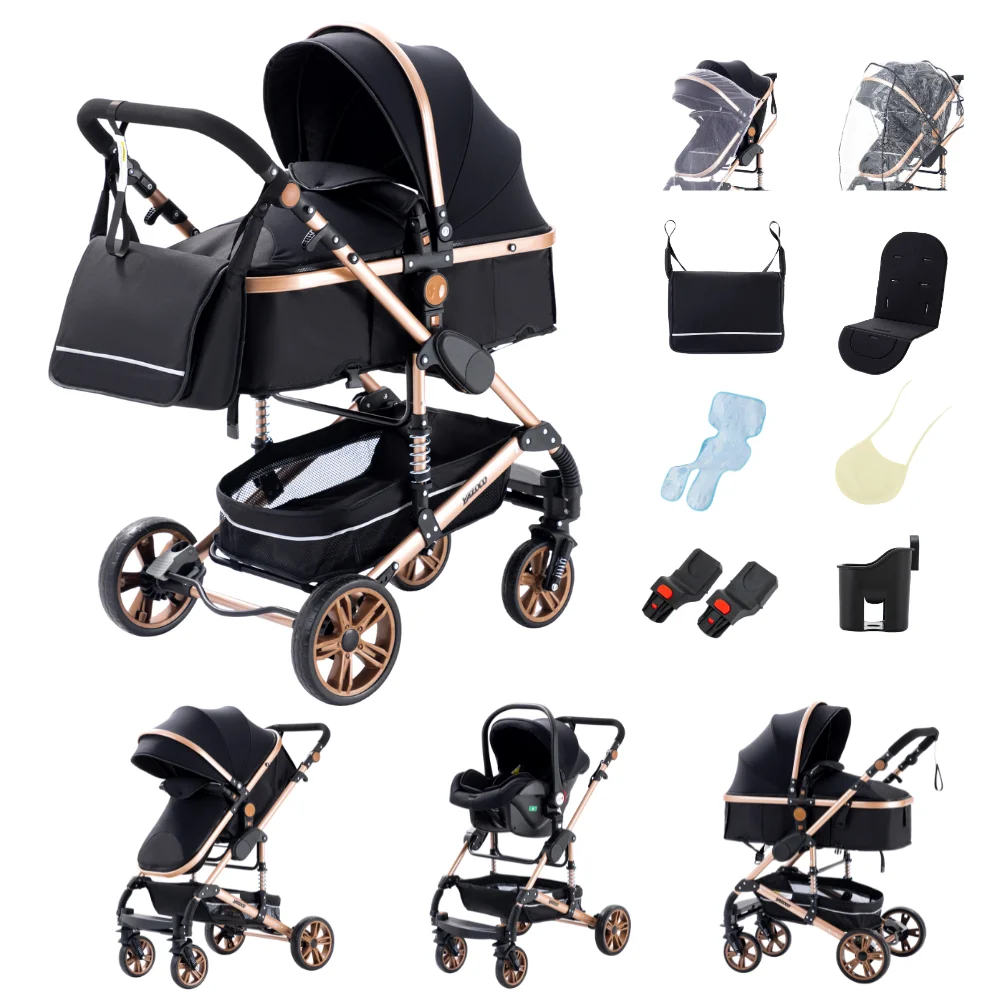 Multifunctionele kinderwagen 3-in-1, autostoel-kinderwagen combinaties, compacte baby reiswieg voor pasgeborenen, kinderwagens, baby buggy's - afbeelding 1